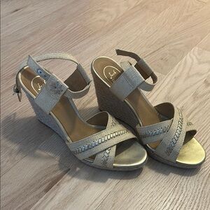 Jack Rogers Gold Wedge Sandals with Ankle Strap